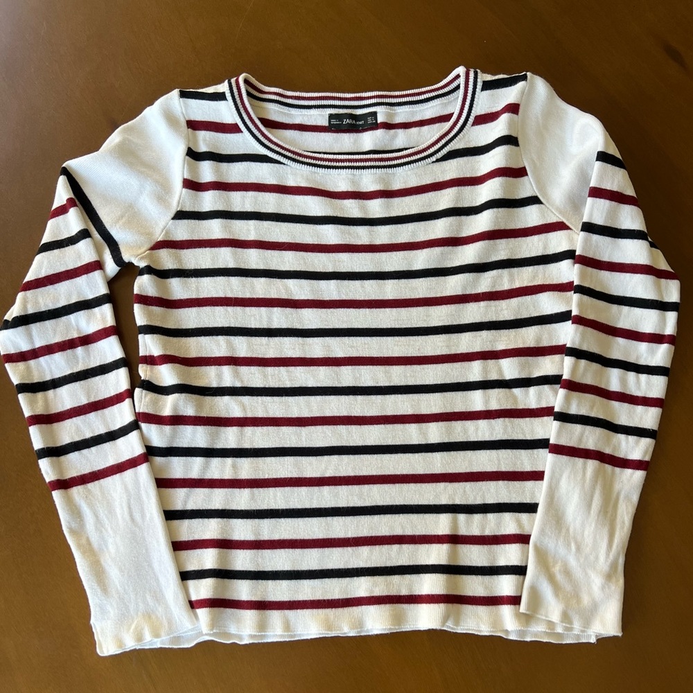 🛍️ Zara Striped Crew Neck Sweater red blue nautical sailor 4th July Independence
